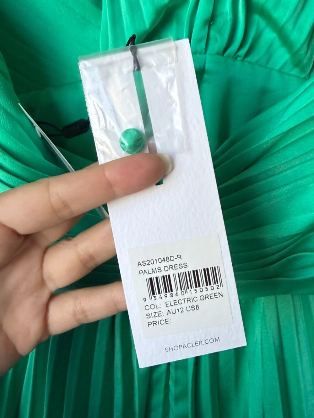 NWT Acler Palms Pleated Midi Dress in Electric Green Size 10 - Picture 6 of 9